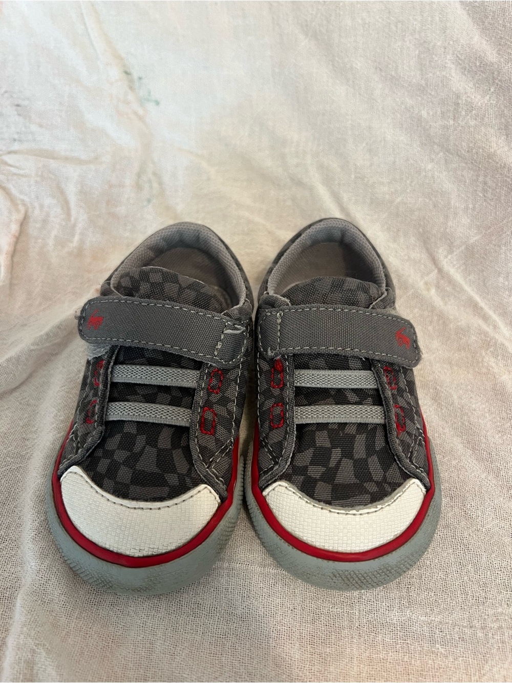 See Kai Run Grey and Red Checkerboard Sneakers for Kids